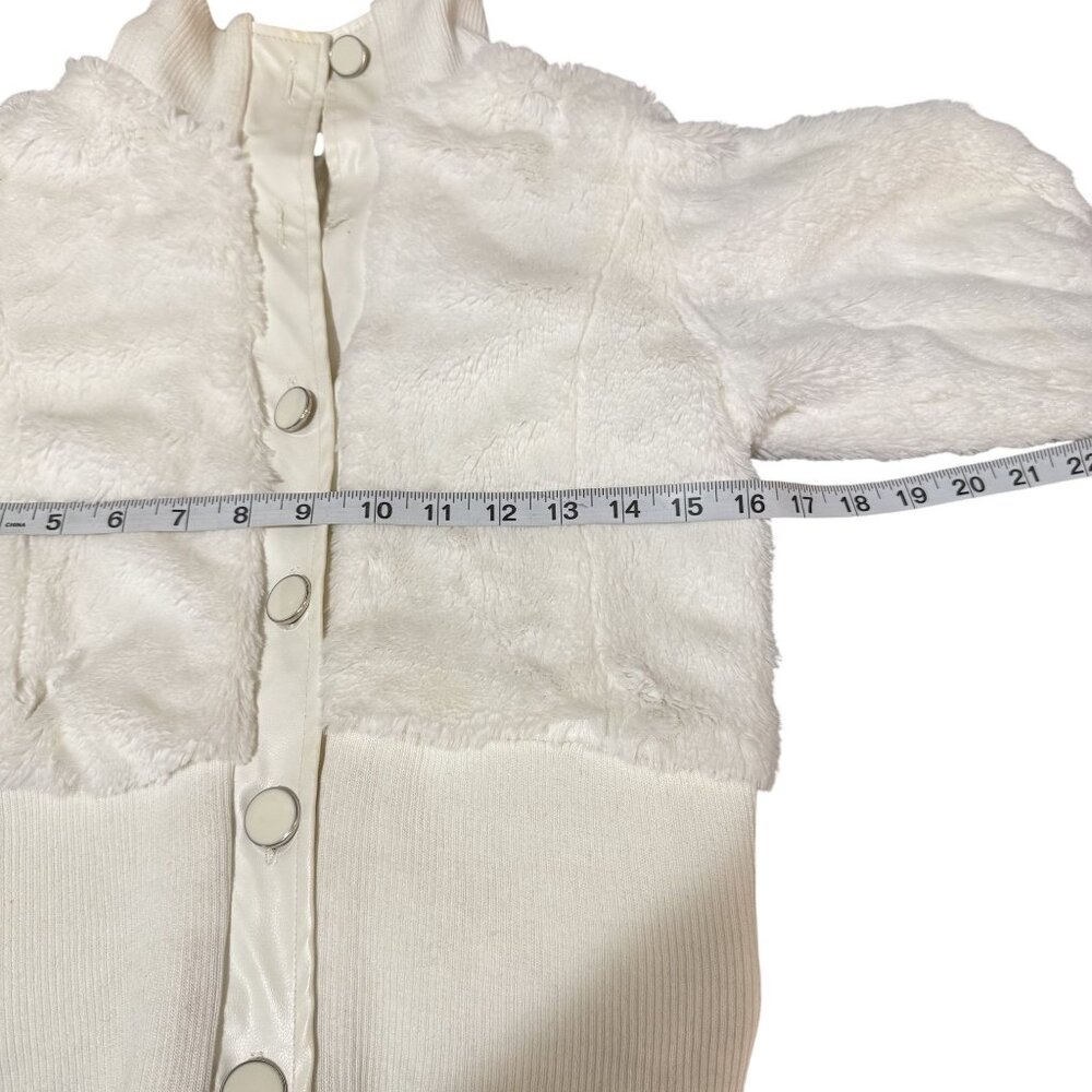 Y2K Dérotchild Faux Fur Bomber Jacket Ivory White Puff Sleeve Ribbed Hem Small - Picture 7 of 9